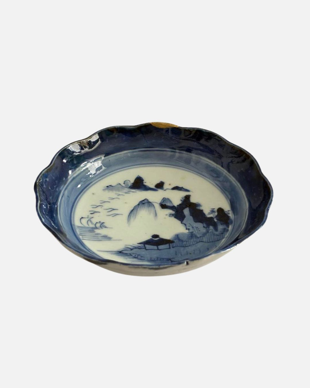 Assiette creuse bleue motif paysage