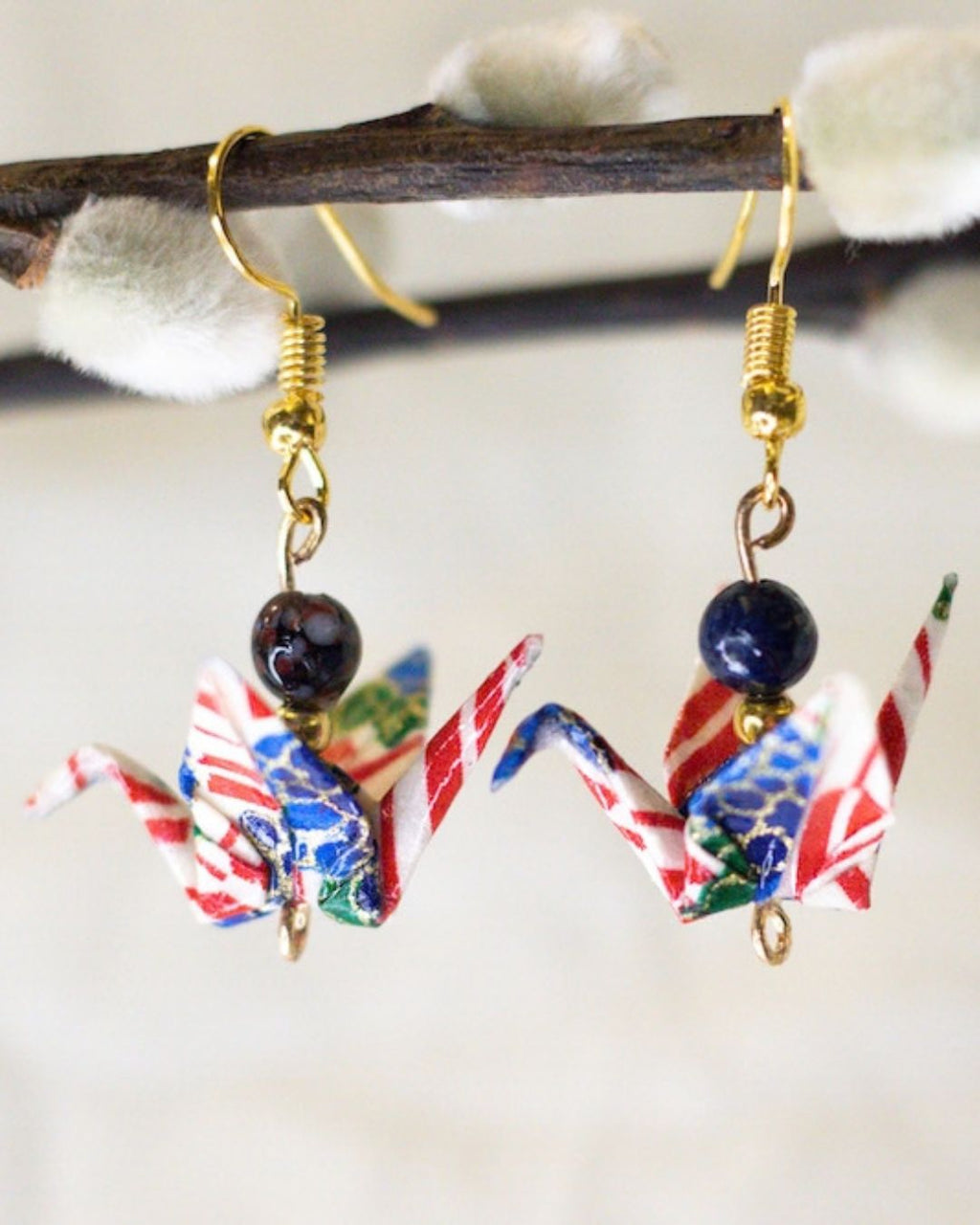 Boucles d'oreilles grue en origami
